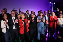 Olivier Faure, Clémentine Autain, Lucie Castets, Marine Tondelier, François Ruffin, et Danielle Simonnet, à Paris, le 5 mai 2026.