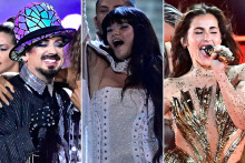 Les candidat du Royaume-Uni, de la Belgique et de l'Estonie lors de la demi-finale de l'Eurovision le 12 mai 2026