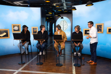 Kareen Guiock Thuram, Alex Vizorek, Ophélie Meunier et Jérôme Anthony passent des tests cognitifs à la Cité des sciences et de l'industrie, à Paris, pour l'émission "Zone interdite" diffusée le 17 mai 2026 sur M6.