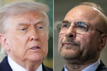 Le président américain Donald Trump et le président du parlement iranien et chef de l'équipe de négocations iranienne, Mohammad Bagher Ghalibaf.
