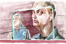Ce croquis réalisé le 19 mai 2026 montre l'Allemand Martin Ney, accusé de l'enlèvement et du meurtre de Jonathan Coulom, lors de son procès à Nantes.