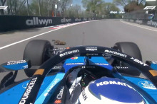 La marmotte traverse juste devant la Williams d'Alex Albon
