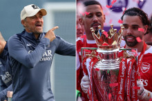 Luis Enrique à l'entraînement avec le PSG ces derniers jours et David Raya soulevant la Premier League d'Arsenal devant William Saliba, le 24 mai 2026.
