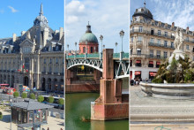 Toulouse (au milieu), Rennes (à gauche), et Montpellier (à droite) sont dans le top 3 du classement des villes étudiantes.