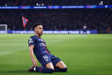 Désiré Doué après son but contre Liverpool en quart de finale de la Ligue des champions, le 8 avril 2026 au Parc des Princes.