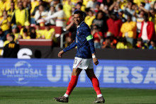 L'attaquant français Kylian Mbappé face à la Colombie en match amical au Northwest Stadium de Landover, dans le Maryland, le 29 mars 2026.