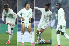 Désiré Doué, Kylian Mbappé, Michael Olise et Ousmane Dembélé face à l'Irlande du Nord, le 8 juin 2026 à Lille.