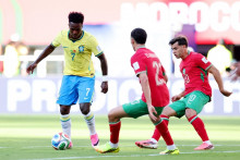 Vinicius avec le Brésil contre le Maroc à la Coupe du monde, le 13 juin 2026 au MetLife Stadium.