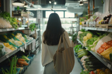 Une femme dans les rayons d'un supermarché. (Illustration)