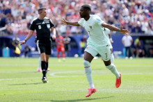 Ousmane Dembélé fête son but contre la Norvège à la Coupe du monde avec les Bleus, le 26 juin 2026 à Boston.