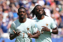 Ousmane Dembélé célèbre son troisième but face à la Norvège en Coupe du Monde, au Gillette Stadium de Foxborough, le 26 juin 2026.