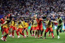 Les joueurs de la RD Congo célèbrent leur victoire contre l'Ouzbékistan à la Coupe du monde, le 27 juin 2026 à Atlanta.