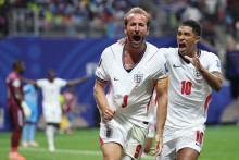 Harry Kane et Jude Bellingham célèbrent un but contre la République démocratique du Congo en seizièmes de finale de la Coupe du monde, le 1er juillet 2026 à Atlanta.