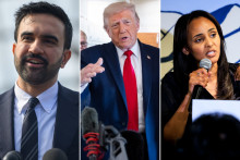 Le maire de New York Zohran Mamdani, Donald Trump et la candidate démocrate Melat Kiros.