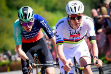 Paul Seixas et Tadej Pogacar lors de Liège-Bastogne-Liège, le 26 avril 2026.