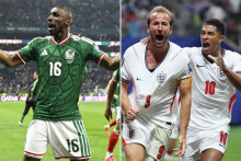 Julián Quiñones (Mexique) et les Anglais Harry Kane et Jude Bellingham lors de la Coupe du monde 2026.