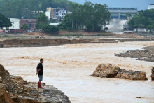 Le réservoir de Liulan, qui s'est effondré, dans le village de Liulan (ville de Hengzhou, région du Guangxi, dans le sud-ouest de la Chine), le 8 juillet 2026.