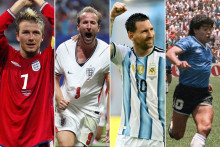 David Beckham en 2002, Harry Kane et Lionel Messi en 2026 et Diego Maradona en 1986 à la Coupe du monde.
