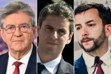 Jean-Luc Mélenchon (La France insoumise), Gabriel Attal (Renaissance) et Jean-Philippe Tanguy (Rassemblement national)