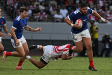 Le Français Emmanuel Meafou lors du match opposant la France au Japon, au stade national de Tokyo, le 18 juillet 2026.