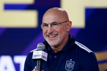 Luis De La Fuente, sélectionneur de l'Espagne, lors d'une conférence de presse avant la finale de la Coupe du Monde le 17 juillet 2026 à New York.