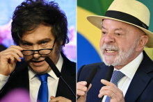 A gauche, le président argentin Javier Milei. A droite, le président brésielin Luiz Inácio Lula da Silva.