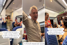 Images issue d'une vidéo TikTok montrant un Français apprenant la chanson "Aux Champs-Elysées" à des Irlandais.