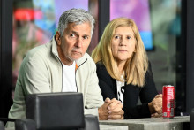 Jorge Messi (à gauche) et Celia Cuccittini, les parents de Lionel Messi, en Floride, le 29 novembre 2025.