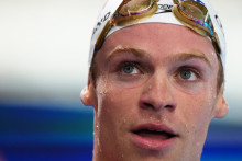 Léon Marchand aux championnats d'Europe de natation 2026 au centre aquatique de Saint-Denis.