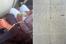 Photo d'Iris menottée (à gauche), et lettre envoyée par Elias à sa famille (àdroite). Ces deux Français assurent avoir été piégés en Thaïlande.