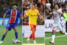 Maghnes Akliouche (PSG), Florian Thauvin (Lens) et Tiago Santos (Lille).