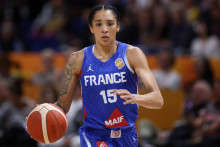 Gabby Williams avec l'équipe de France contre la Chine en quarts de finale de la Coupe du monde de basket, le 10 septembre 2026 à Berlin.