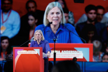 La présidente du Parti social-démocrate de Suède, Magdalena Andersson, lors du Forum mondial de mobilisation progressiste à Barcelone le 18 avril 2026.