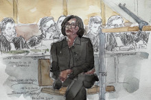 Ce croquis d'audience, réalisé le 16 septembre 2026, montre l'ancienne ministre française de la Culture, Rachida Dati, lors de son procès pour corruption au tribunal de Paris.