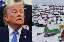 Donald Trump et des maisons à Nuuk, la capitale du Groenland.
