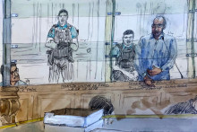 Loik Le Priol (à gauche) et Romain Bouvier (à droite) devant la cour d'assises de Paris, le 22 septembre 2026, lors de leur procès pour le meurtre, en 2022, du rugbyman international argentin Federico Martin Aramburu.