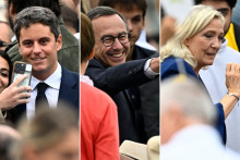 Gabriel Attal, Bruno Retailleau et Marine le Pen arrivant à la messe en plein air du pape Léon XIV, samedi 26 septembre 2026 place de la Concorde