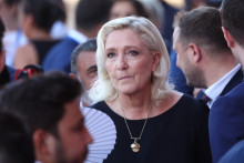 La présidente du groupe parlementaire Rassemblement National, Marine Le Pen, à Nice le 14 juillet 2026.