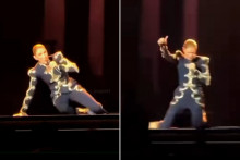 Céline Dion lors de sa petite chute à Paris