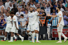 Les Marseillais lors de la 1re journée de la Ligue 1 contre Strasbourg, le 21 août 2026 au Vélodrome.