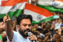 Abhijeet Dipke, fondateur du Cockroach Janta Party (CJP) lors d'une manifestation le 2 octobre 2026.