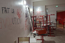 Une salle de classe détériorée après le blocage de l'université de Nantes, le 10 octobre 2026.
