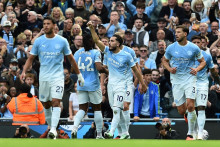 Les joueurs de Manchester City autour de Rayan Cherki contre Sunderland en Premier League, le 20 septembre 2026 à l'Ethiad Stadium.