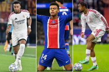 Kylian Mbappé (Real Madrid), Désiré Doué (PSG) et Bradley Barcola (Liverpool).