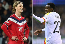 Maurits Kjærgaard (Lille) et Saud Abdulhamid (Lens) en Ligue des champions, le 21 octobre 2026.