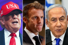 Donald Trump, Emmanuel Macron et Benyamin Netanyahu