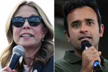 Amy Acton, candidate démocrate au poste de gouverneur de l'Ohio et Vivek Ramaswamy, candidat républicain.