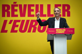 Raphaël Glucksmann lors de son meeting à Villeurbanne le 1er mai 2024