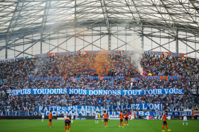 Des supporters de l'OM au Vélodrome le 17 août 2015
