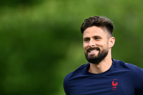 Photo d’Olivier Giroud prise lors d’une séance d’entraînement à Clairefontaine-en-Yvelines, le 3 juin 2021.